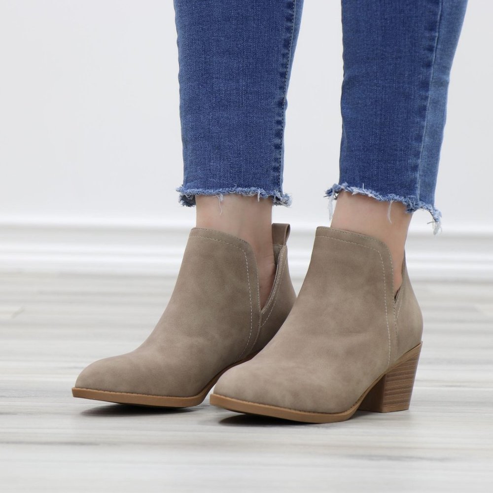 Khaki Pointy Toe Open Side Ankle Booties - Picture 14 of 15